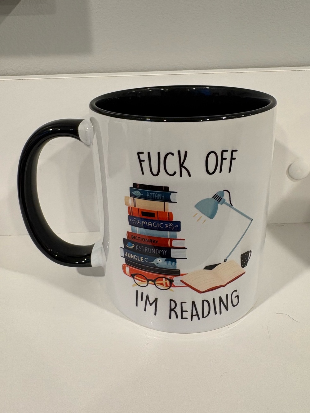I'm Reading Ceramic Mug - White with Black Interior and Handle